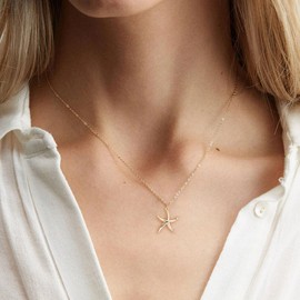 HANLI 14K Gold Plated Starfish Necklace for Women - Dainty Gold Jewelry for Women