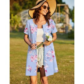 Ekouaer Women Zipper Front House Coat Short Sleeves Robe Zip Up Bathrobes Short Nightgown with Pockets S-3XL