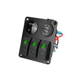TOTMOX 3 Gang Aluminum Panel Toggle Dash 12-24V Rocker Switch Panel, Universal Fit for Automotive Car Marine Boat, w/Dual USB Charging Port Voltmeter
