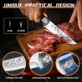 Purple Dragon Meat Boning Knife for Professional Chef Deboning Knives, Butcher Trimming Fillet for Fish, Full Tang Wood Handle Knives for Kitchen, BBQ-5.1 Inch Christmas Gift for Men and Women