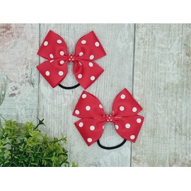 Pack Of 2 Red Polka Dot Satin Ribbon Handmade Hair Bow Accessory