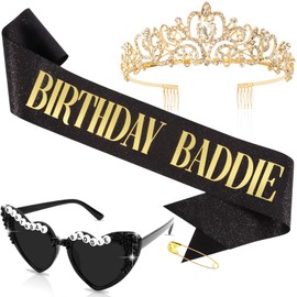 Birthday Baddie Sash & Sunglasses & Crown for Women, Hapdoo “BIRTHDAY BADDIE” Sash for Girl, Happy Funny Birthday Decorations Baddie Accessories for Women Party Favors Supplies