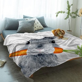 Rabbit Carrot Throw Blanket Bunny Easter Blanket Spring Holiday Decorations Gray Buffalo Plaid Lightweight Warm Soft Blanket and Cozy Throws for Couch Bed Sofa 40" x 60"