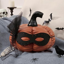 Phantoscope - Almohadas de piel sintética con forma de calabaza de Halloween feliz con máscara de fieltro, cojín decorativo en forma de 3D para sofá, cama, naranja, 12 x 11 pulgadas