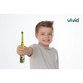 Kids Battery Powered Electric Toothbrush with Extra Soft Bristles Brush Head, Rotating Speed 5000 Times/Minute, Soft End Rounded Bristle, For Children age 3+, KiddyCare, by Vivid (Green)
