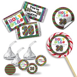 HOLY @% 30th Birthday Party Sticker Bundle Kit - 429 Pieces!!! Includes 60 2" Circle Stickers for Favors & Goodie Bags, 45 Mini Candy Bar Wrappers, & 324 Round Candy Kiss Stickers by Amanda Creation