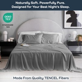 Olive + Crate Tencel Lyocell Eucalyptus California King Sheets - Cooling Tencel Sheets for Hot Sleepers with 18 Inch Deep Pocket Fit - Stone Gray 4-Piece Set