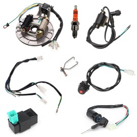 ATV Rebuild Kit Kick Start Dirt Pit Bike Wire Harness Wiring Loom Ignition Coil 2 coil Magneto stator plate CDI MagnetoSpark Plug for 50cc 70cc 90cc110cc 125cc ATV Quad Bike Buggy Go Kart