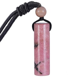 Nupuyai Rhodonite Healing Crystal Cylinder Necklace for Women Men, Reiki Chakra Energy Pendant with Adjustable Cord 68cm