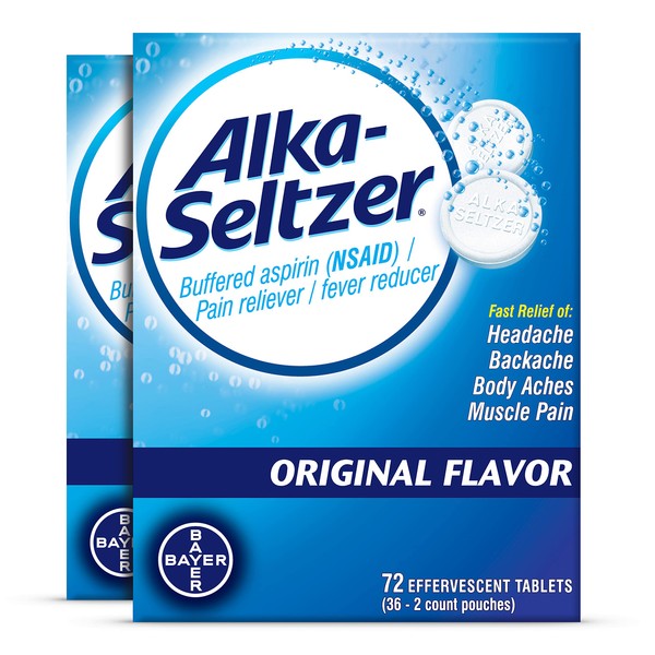 Alka-Seltzer Original Effervescent Tablets, Fast Relief of Headache, Muscle Aches, and Body Aches, 144 Count (72 x 2)