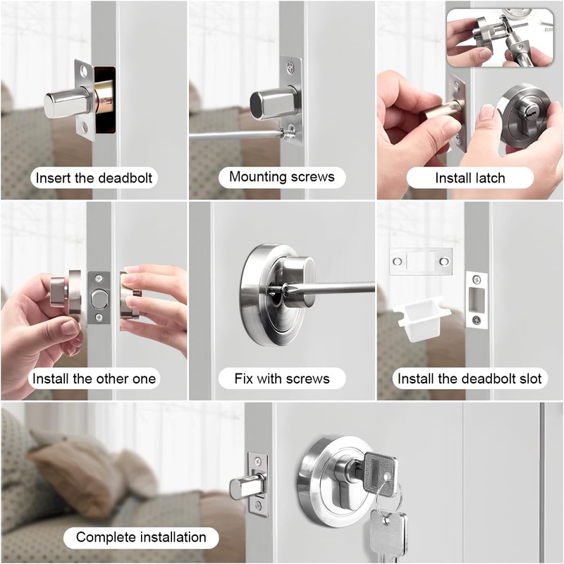 PJHAJH Single Cylinder Deadbolt, Round Deadbolt Lock with Keys, Zinc