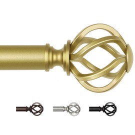 Gold Curtain Rods 32 to 58 Inches (2.6 to 4.8 ft), USFOOK Decorative Curtain Rods for Windows, 7/8 Inch Telescoping Splicing Drapery Rods with Twisted Cage Finials