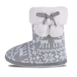 MIXIN Girls Slippers Boots Bedroom Bootie Shoes for Winter Warm Anti-Slip Plush Slippers for Big Kid Grey 1-2
