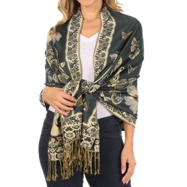 Sakkas 16126 - Liua Long Wide Woven Patterned Design Multi Colored Pashmina Shawl/Scarf - Aqua - OS