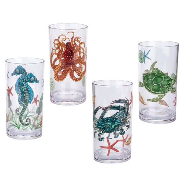 Sea Ocean Life 20-ounce Plastic Tumbler Drinking Glasses Mixed Drinkware