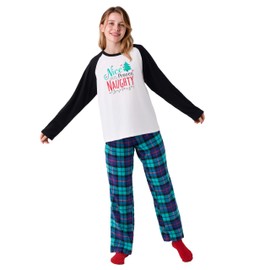 Giggling Getup Green Plaid Adult Womens Christmas Pajamas, Christmas Pajamas Women Set with Plaid Pajama Pants and Top, for Holiday Pajamas Party-M
