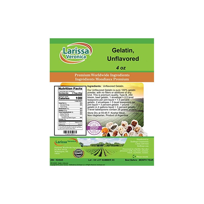 Gelatin, Unflavored (4 oz, ZIN: 524945) - 2 Pack