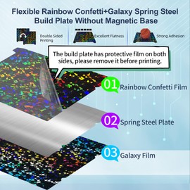 IdeaFormer-3D Rainbow Confetti PEF+Galaxy PEY Build Plate for Creality K1 Max, Flexible Spring Steel Sheet Without Magnetic Plate for Creality K1 Max 3D Printer 310x315mm…