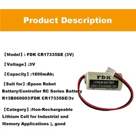 WELLVEUS「10 Pack」CR17335SE Battery 3V 1800mAh for FDK/Sanyo CR17335SE for Epson Robot Controller RC Series Battery R13B060003 (White Plug)