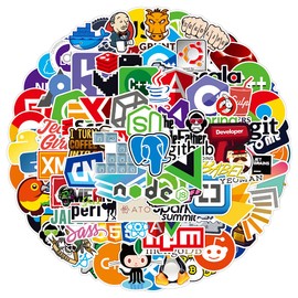 Programming Language Stickers for Laptop (100 Pieces), Gift for Children, Teens, Adults, Boys, IT Logo, Linux, C++, Python, Swift, for Geeks, Engineers, Hackers, Geeks, Coder, Waterproof Stickers