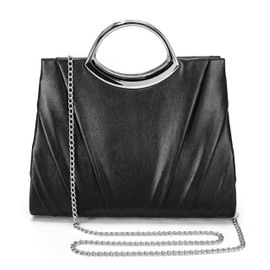 Elsblossion Clutch Purses for Women Formal, Pleated PU Leather Evening Bag, Elegant Evening Handbags for Party, Prom, Wedding (Black)