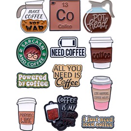 Anjulery Coffee Enamel Pins Set – Funny Pins for Backpacks, Jackets, Hats, Gifts – Collectible Metal Lapel Pins for Students, Office Workers – 12-Pack (Coffee-C)