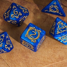 cusdie 7Pcs/Set Dragon Pattern DND Dice Set D&D Polyhedral Dice for Dungeons and Dragons Pathfinder MTG Role Playing Dice Games RPGs(Dragon Pattern-Blue)