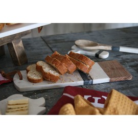 Foreside Home & Garden Small White Marble and Wood Kitchen Serving Cutting Board, 14 x 4.5 x 0.75, Multi