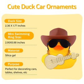 wonuu Car Dashboard Decor Guitar Rubber Duck, Car Ducks Ornaments with Mini Cowboy Hat Necklace Sunglasses, Brown