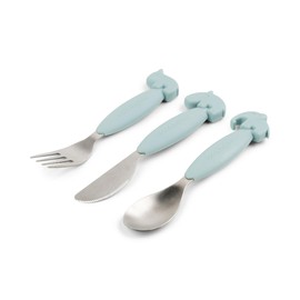 Done by Deer Easy-Grip Cutlery Set Deer Friends Blue - Anti-Slip Handles, Soft Silicone, Stainless Steel, Spoon, Fork, and Knife - Perfect for Independent Toddlers Learning to Self-Feed