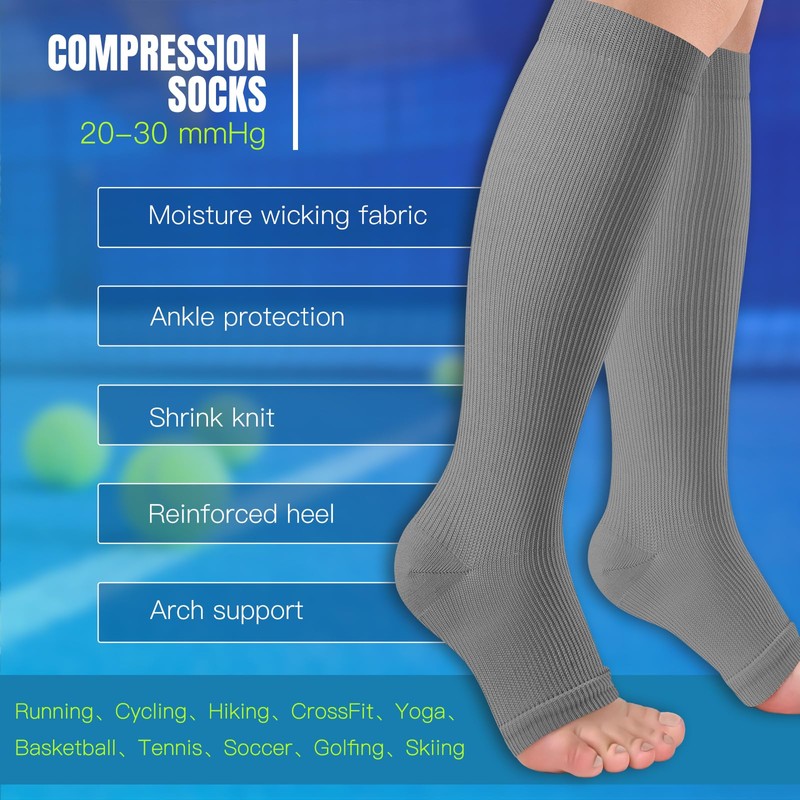 Open Toe Compression Socks Women & Men-3 Pairs 20-30 mmHg