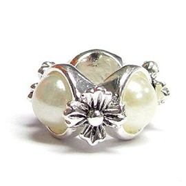 Queenberry White Simulated Pearl Sterling Silver Flower European Bead Charm (4-4.5mm)