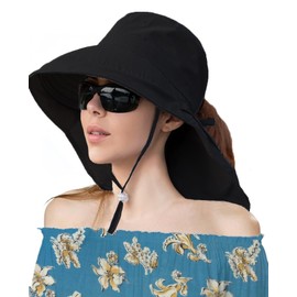 SPOTFISH Sun Hat for Women Bucket Hat with Neck Flap Hiking Hat Fishing Hat, Black, One Size