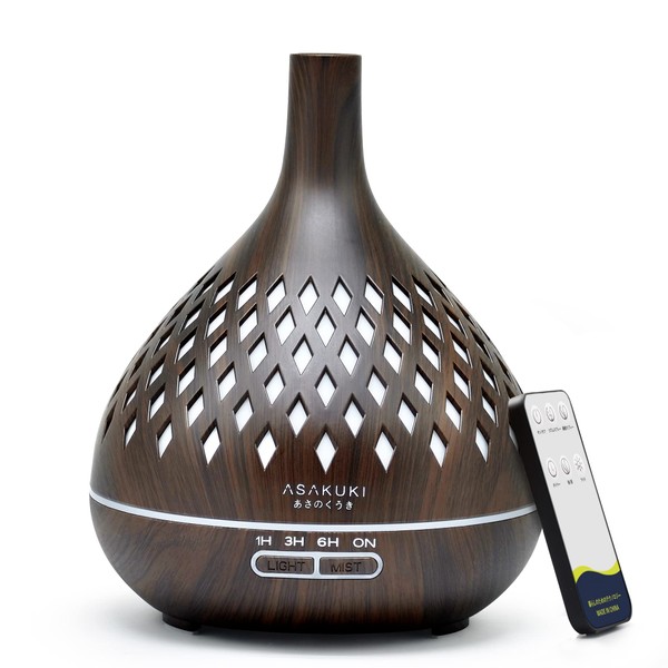 ASAKUKI Humidifier, Tabletop Aroma Diffuser, Small, Large Capacity, Ultrasonic Type, Stylish, Woodgrain, Aroma Compatible, Timer, 7 LED Lights, Prevents Empty Heating, Compact, Easy to Clean, 13.5 fl oz (400 ml), Compatible with 7 Tatami Mats, Bedroom, R