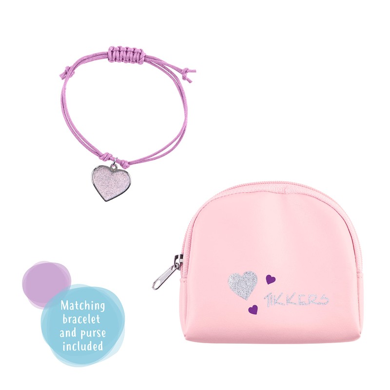 Tikkers Girls Pink Canvas Rip Strap Heart Watch, Purse and