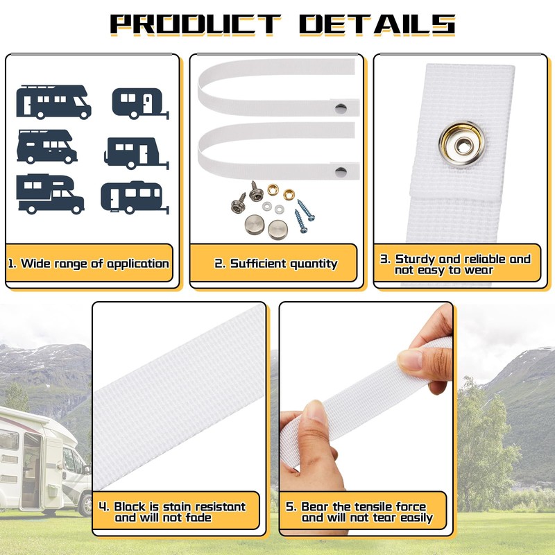 2 Pcs RV Door Straps with 4 Pcs Button Snap