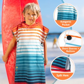 SUN CUBE Kids Towel Changing Swim Robe Surf Poncho, Quick Dry Microfiber Hooded Wearable Blanket for Boys Girls 3-7 Years, Orange Stripe