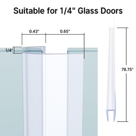 AmazerBath Shower Door Side Seal Strip (Set of 2), Frameless Glass Shower Door Seal Strip - Suitable for 1/4 Inch Glass, 78 inch