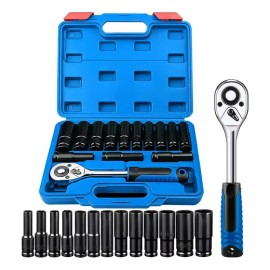 Juego De Llaves Vaso De 1/2 Pulgadas,14 Piezas 8 A 24mm Llaves De Enchufes Con Carraca,6 Puntos Dados Hexagonales, Material Cr-v Con Estuche De Almacenaje, Para Reparaciones Del Automóvil Y Del Hogar