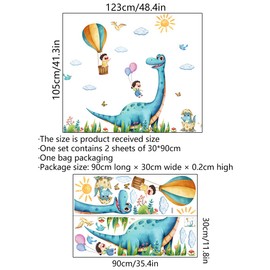 WOHAHA Wall Sticker, Stylish, Animals, Hand Drawn, Large Dinosaurs, Children in Hot Air Balloons, Dinosaurs, Birth, Wallpaper, Sun, Clouds, Birds, Butterflies, Wall Decoration, Removable Wallpaper,