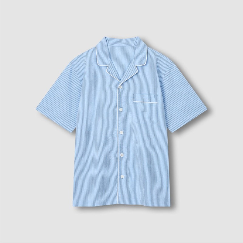 JAJU [JAJU] Men's Seersucker 5-Part Pajama Set_Dark Blue