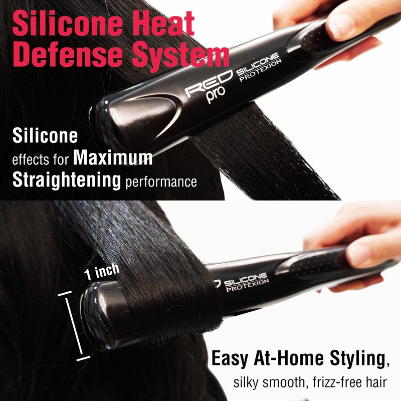 Red Pro Hair Straightener Silicone Protexion Flat Iron 1 Inch,