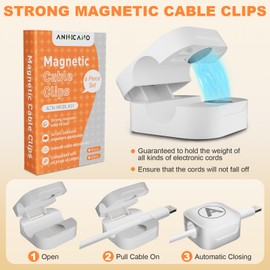 Magnetic Cable Clips, 6 Pack Magnetic Cord Organizer Cable Holder, ANIHCANO Acrylic Adhesive Wire Charger Holder for Home Office Kitchen Appliances Nightstand (White)
