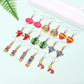 NLCAC 9 Pairs Cinco De Mayo Earrings Mexican Fiesta Earrings Colorful Sombrero Pinata Cactus Chili Hoop Dangle Earrings Carnival Festival Holiday Jewelry Gifts (Fishhook Dangle)
