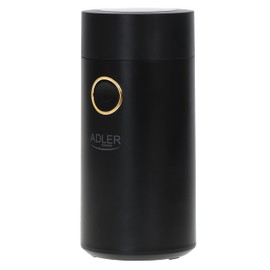 Adler AD 4446bg Elektrische Kaffeemühle aus Edelstahl, 150 W, Füllmenge bis zu 75g, Mühle für Kaffeebohnen, Kaffeemühle mit Sicherheitsblockade, schwarz-golden