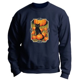 Fall Clothes for Women Black Cat in A Pumpkin Patch Premium Crewneck Sweatshirt 2X-Large Navy