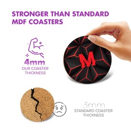 1 x Round Coaster - Letter M Gamer Black Red Video Game Lettering Name Initial Cork Backed MDF Glossy Tea Coffee Accessory #272035