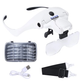 Yoctosun Magnifying Glasses with 4 LED Lights, Headband Magnifier with 5 Detachable Le...