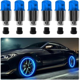6 piezas de luz para válvula de neumático de coche, tapas de válvula de neumático con flash LED de radios de neón, tapas de vástago de válvula de rueda con luces LED impermeables, lámparas de