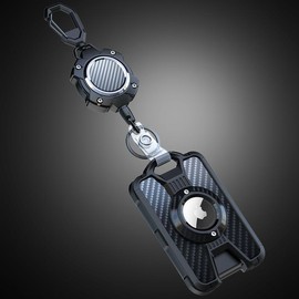 LIUGX Airtag Badge Holder with Retractable Keychain, Heavy Duty Airtag Holder/Case, Durable ID Card Holder (Holds 4 Cards), with 31.5” Retractable Badge Reel Key Chain, 10,000+ Rebound, keychain carabiner